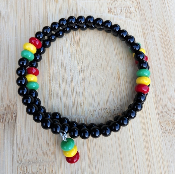 Hand Crafted Black Beaded Bracelet with Multicolor Accents Juneteenth Freedom - Picture 1 of 4